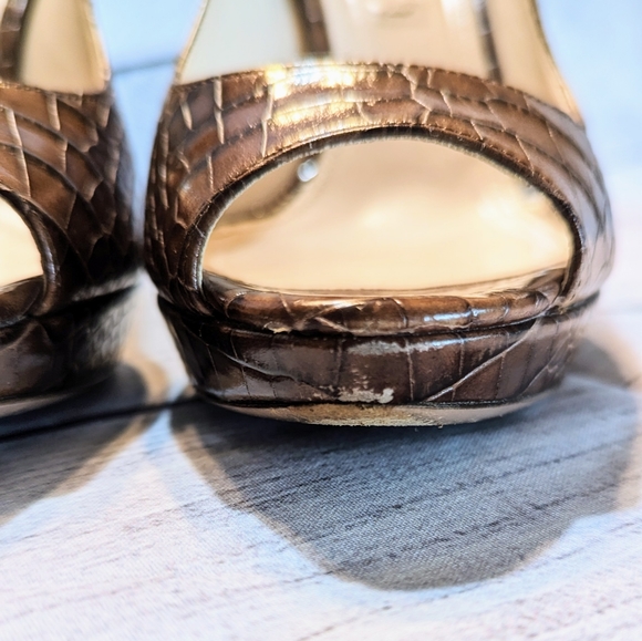 PRADA PLATFORM HEELS Size 8 or 38 Brown Leather Snakeskin Peep Toe Pumps - Picture 12 of 16